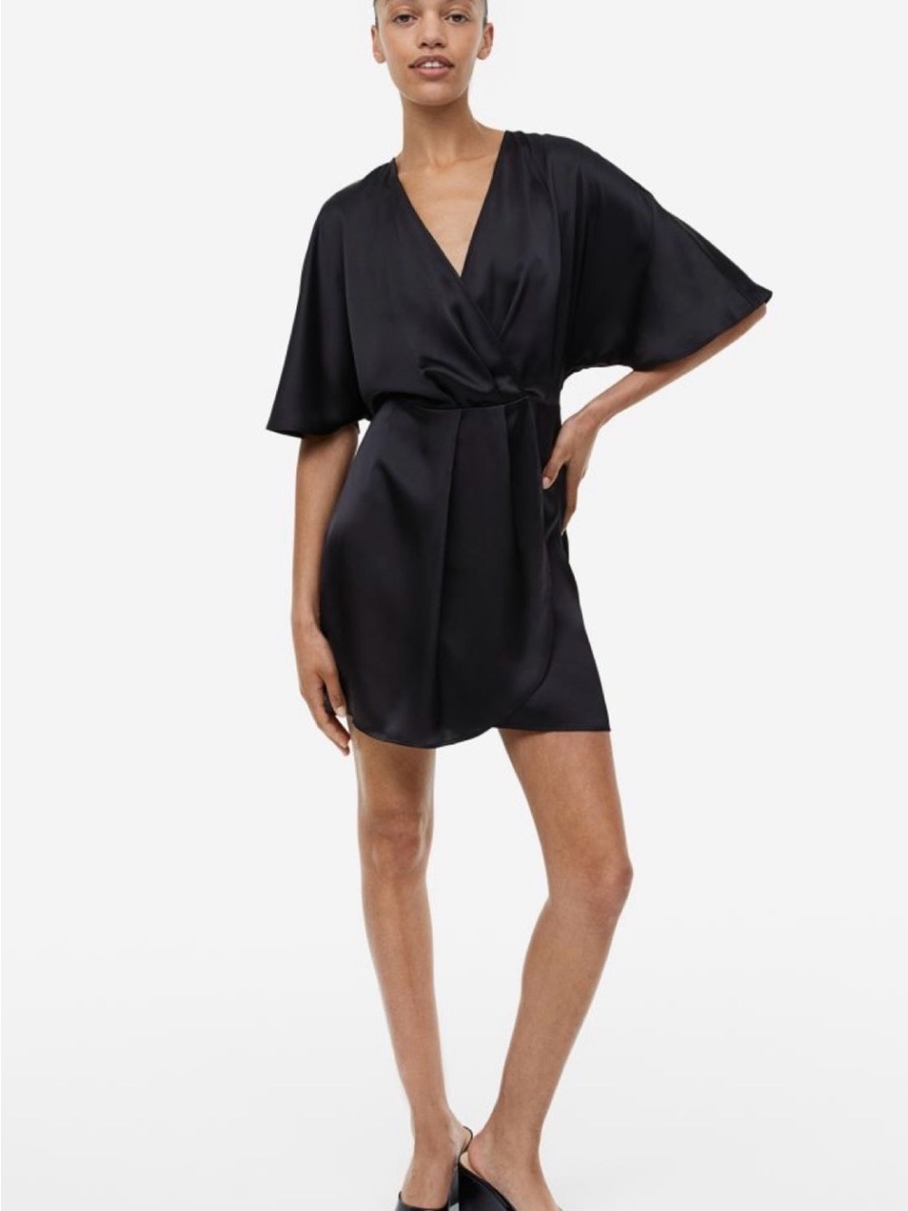 Classic Black Satin Wrap Dress